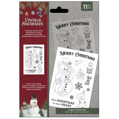 Crafter's Companion Vintage Snowman Clear Stamps - Christmas In Your Heart